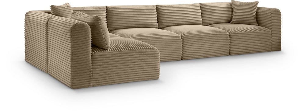 Meridian Furniture Shaggy Five Piece Modular Sectional with Corduroy Performance Fabric for Living Rooms 641Taupe-Sec5B