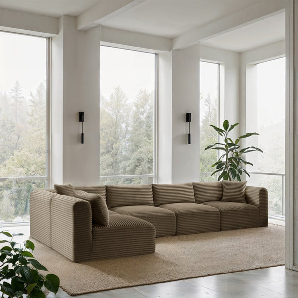 Meridian Furniture Shaggy Five Piece Modular Sectional with Corduroy Performance Fabric for Living Rooms 641Taupe-Sec5B