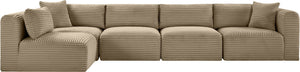 Meridian Furniture Shaggy Five Piece Modular Sectional with Corduroy Performance Fabric for Living Rooms 641Taupe-Sec5B