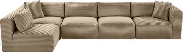 Meridian Furniture Shaggy Five Piece Modular Sectional with Corduroy Performance Fabric for Living Rooms 641Taupe-Sec5B