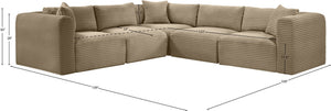 Meridian Furniture Shaggy Corduroy Modular Sectional Plush Performance Fabric Living Room Sofa Set 641Taupe-Sec5C
