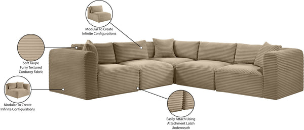 Meridian Furniture Shaggy Corduroy Modular Sectional Plush Performance Fabric Living Room Sofa Set 641Taupe-Sec5C