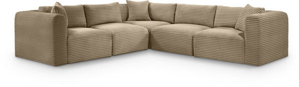 Meridian Furniture Shaggy Corduroy Modular Sectional Plush Performance Fabric Living Room Sofa Set 641Taupe-Sec5C