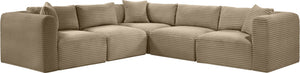 Meridian Furniture Shaggy Corduroy Modular Sectional Plush Performance Fabric Living Room Sofa Set 641Taupe-Sec5C