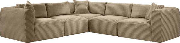 Meridian Furniture Shaggy Corduroy Modular Sectional Plush Performance Fabric Living Room Sofa Set 641Taupe-Sec5C