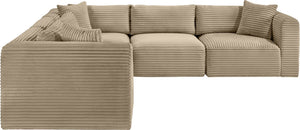 Meridian Furniture Shaggy Corduroy Modular Sectional Plush Performance Fabric Living Room Sofa Set 641Taupe-Sec5C