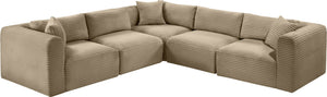 Meridian Furniture Shaggy Corduroy Modular Sectional Plush Performance Fabric Living Room Sofa Set 641Taupe-Sec5C