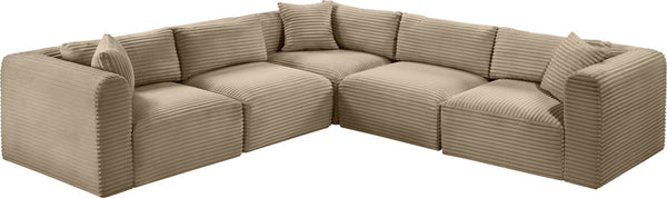 Meridian Furniture Shaggy Corduroy Modular Sectional Plush Performance Fabric Living Room Sofa Set 641Taupe-Sec5C