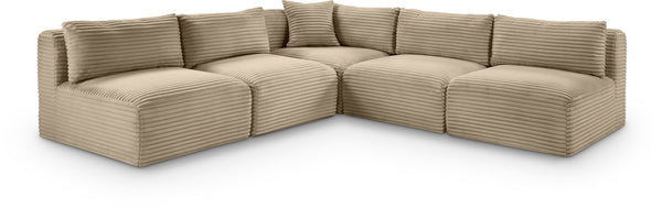 Meridian Furniture Shaggy Corduroy Performance Fabric Modular Sectional Plush Five Piece Living Room Sofa 641Taupe-Sec5D