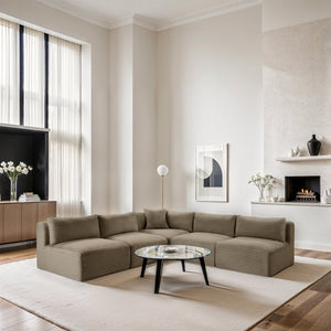 Meridian Furniture Shaggy Corduroy Performance Fabric Modular Sectional Plush Five Piece Living Room Sofa 641Taupe-Sec5D