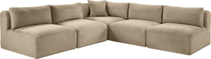 Meridian Furniture Shaggy Corduroy Performance Fabric Modular Sectional Plush Five Piece Living Room Sofa 641Taupe-Sec5D