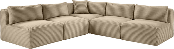 Meridian Furniture Shaggy Corduroy Performance Fabric Modular Sectional Plush Five Piece Living Room Sofa 641Taupe-Sec5D