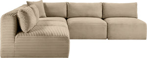 Meridian Furniture Shaggy Corduroy Performance Fabric Modular Sectional Plush Five Piece Living Room Sofa 641Taupe-Sec5D