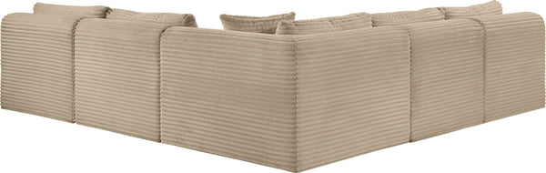 Meridian Furniture Shaggy Corduroy Performance Fabric Modular Sectional Plush Five Piece Living Room Sofa 641Taupe-Sec5D