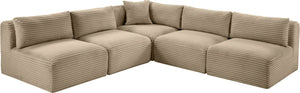 Meridian Furniture Shaggy Corduroy Performance Fabric Modular Sectional Plush Five Piece Living Room Sofa 641Taupe-Sec5D