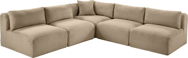 Meridian Furniture Shaggy Corduroy Performance Fabric Modular Sectional Plush Five Piece Living Room Sofa 641Taupe-Sec5D