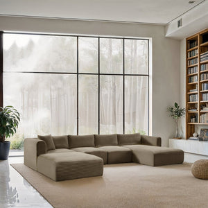 Meridian Furniture Shaggy Taupe Corduroy Modular Sectional Sofa with Stain Resistant Performance Fabric 641Taupe-Sec5E