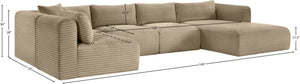 Meridian Furniture Shaggy Five Piece Modular Sectional Wide Wale Corduroy Performance Fabric Living Room 641Taupe-Sec5F