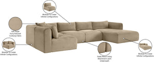 Meridian Furniture Shaggy Five Piece Modular Sectional Wide Wale Corduroy Performance Fabric Living Room 641Taupe-Sec5F