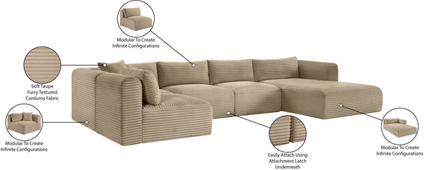 Meridian Furniture Shaggy Five Piece Modular Sectional Wide Wale Corduroy Performance Fabric Living Room 641Taupe-Sec5F