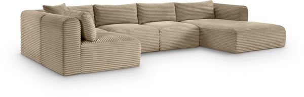 Meridian Furniture Shaggy Five Piece Modular Sectional Wide Wale Corduroy Performance Fabric Living Room 641Taupe-Sec5F