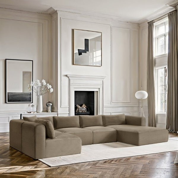 Meridian Furniture Shaggy Five Piece Modular Sectional Wide Wale Corduroy Performance Fabric Living Room 641Taupe-Sec5F