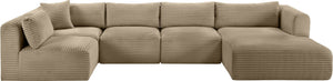 Meridian Furniture Shaggy Five Piece Modular Sectional Wide Wale Corduroy Performance Fabric Living Room 641Taupe-Sec5F