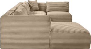 Meridian Furniture Shaggy Five Piece Modular Sectional Wide Wale Corduroy Performance Fabric Living Room 641Taupe-Sec5F