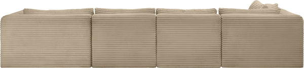 Meridian Furniture Shaggy Five Piece Modular Sectional Wide Wale Corduroy Performance Fabric Living Room 641Taupe-Sec5F