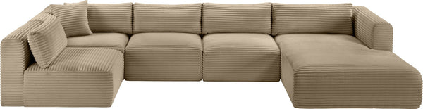 Meridian Furniture Shaggy Five Piece Modular Sectional Wide Wale Corduroy Performance Fabric Living Room 641Taupe-Sec5F