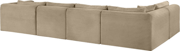 Meridian Furniture Shaggy Five Piece Modular Sectional Wide Wale Corduroy Performance Fabric Living Room 641Taupe-Sec5F