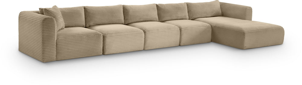 Meridian Furniture Shaggy Five Piece Modular Sectional Taupe Corduroy Fabric Plush Cozy Living Room 641Taupe-Sec5G