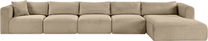 Meridian Furniture Shaggy Five Piece Modular Sectional Taupe Corduroy Fabric Plush Cozy Living Room 641Taupe-Sec5G