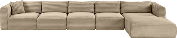 Meridian Furniture Shaggy Five Piece Modular Sectional Taupe Corduroy Fabric Plush Cozy Living Room 641Taupe-Sec5G