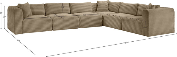 Meridian Furniture Shaggy Six Piece Modular Sectional Plush Corduroy Upholstered Living Room Seating 641Taupe-Sec6A