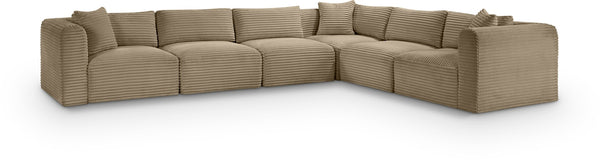 Meridian Furniture Shaggy Six Piece Modular Sectional Plush Corduroy Upholstered Living Room Seating 641Taupe-Sec6A