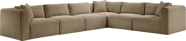 Meridian Furniture Shaggy Six Piece Modular Sectional Plush Corduroy Upholstered Living Room Seating 641Taupe-Sec6A