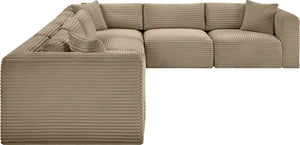 Meridian Furniture Shaggy Six Piece Modular Sectional Plush Corduroy Upholstered Living Room Seating 641Taupe-Sec6A