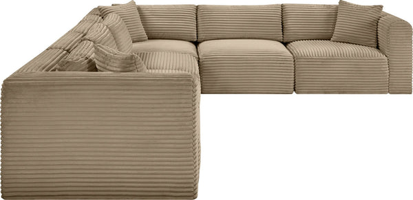 Meridian Furniture Shaggy Six Piece Modular Sectional Plush Corduroy Upholstered Living Room Seating 641Taupe-Sec6A