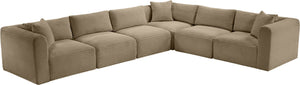Meridian Furniture Shaggy Six Piece Modular Sectional Plush Corduroy Upholstered Living Room Seating 641Taupe-Sec6A
