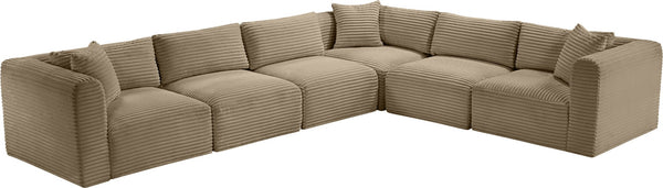 Meridian Furniture Shaggy Six Piece Modular Sectional Plush Corduroy Upholstered Living Room Seating 641Taupe-Sec6A