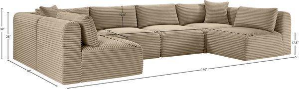 Meridian Furniture Shaggy Six Piece Modular Sectional Taupe Corduroy Upholstered Living Room Sofa Set 641Taupe-Sec6B