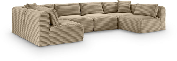 Meridian Furniture Shaggy Six Piece Modular Sectional Taupe Corduroy Upholstered Living Room Sofa Set 641Taupe-Sec6B