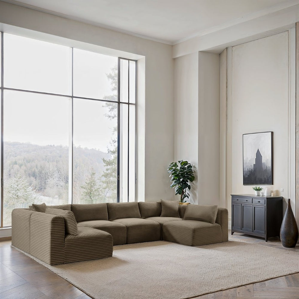 Meridian Furniture Shaggy Six Piece Modular Sectional Taupe Corduroy Upholstered Living Room Sofa Set 641Taupe-Sec6B