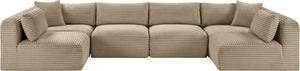 Meridian Furniture Shaggy Six Piece Modular Sectional Taupe Corduroy Upholstered Living Room Sofa Set 641Taupe-Sec6B