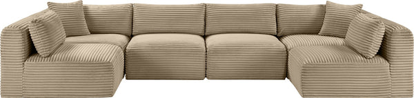 Meridian Furniture Shaggy Six Piece Modular Sectional Taupe Corduroy Upholstered Living Room Sofa Set 641Taupe-Sec6B