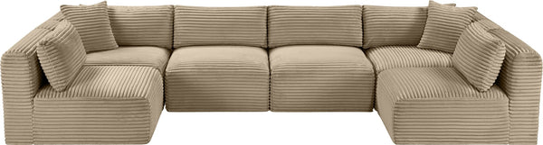 Meridian Furniture Shaggy Six Piece Modular Sectional Taupe Corduroy Upholstered Living Room Sofa Set 641Taupe-Sec6B