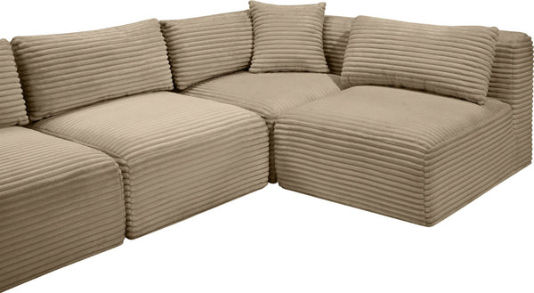 Meridian Furniture Shaggy Six Piece Modular Sectional Taupe Corduroy Upholstered Living Room Sofa Set 641Taupe-Sec6B