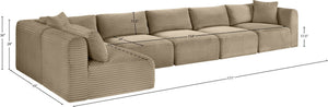 Meridian Furniture Shaggy Six Piece Modular Sectional Taupe Corduroy Performance Fabric Living Room Sofa 641Taupe-Sec6C