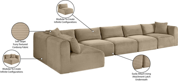 Meridian Furniture Shaggy Six Piece Modular Sectional Taupe Corduroy Performance Fabric Living Room Sofa 641Taupe-Sec6C